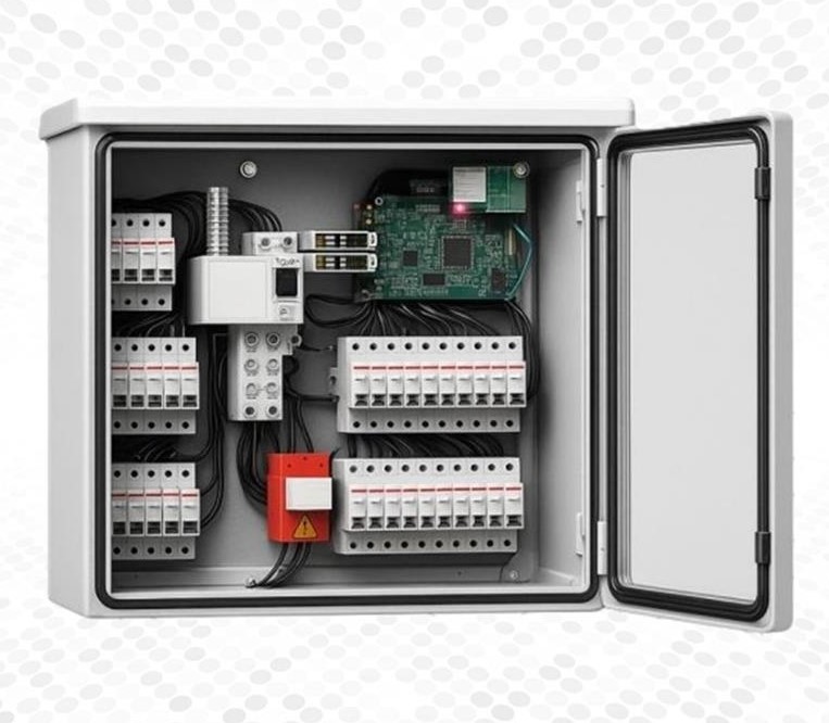 Solar String Combiner Monitoring Box 16-24 Strings 1000VDC SPD Fuses | Current/Voltage Transmitter Ethernet/RS485 | IP65 Aluminum Die Cast | SCADA Integration UAE Solar Farm Monitoring Solution